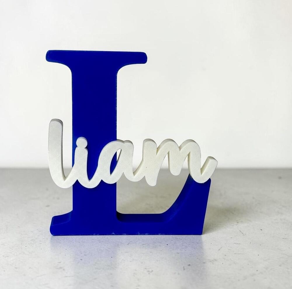Liam Letter L Blue Tabletop Sign Small Plastic Kids Nursery Name Decor Accent